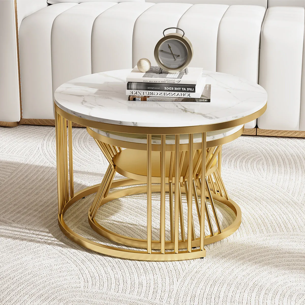 Eden Common Round Nesting Coffee Table - Marble, Brass