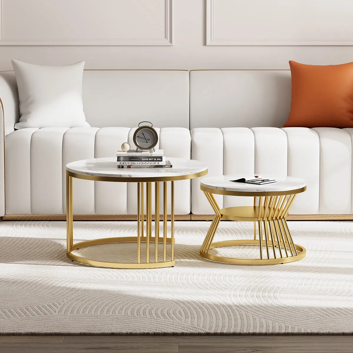 Eden Common Round Nesting Coffee Table - Marble, Brass
