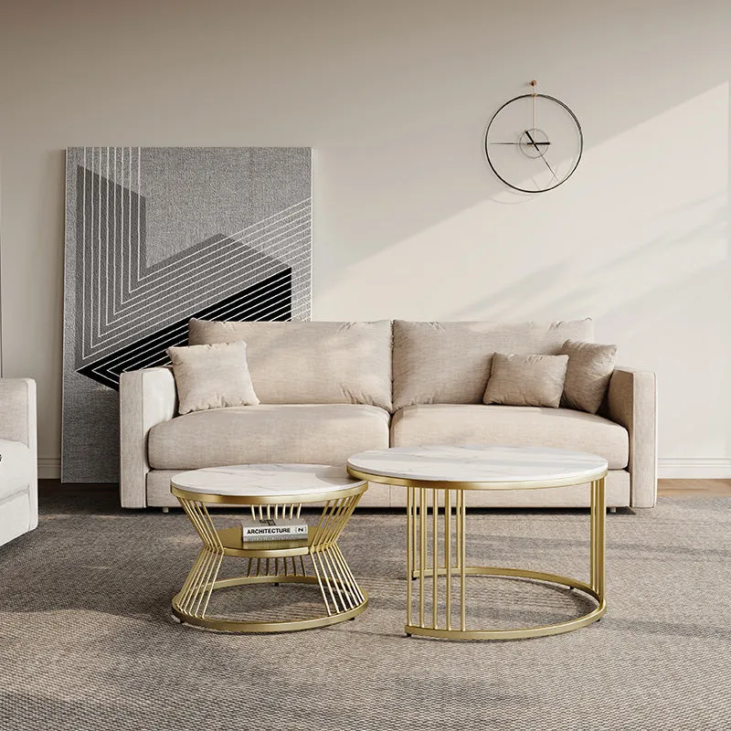 Eden Common Round Nesting Coffee Table - Marble, Brass