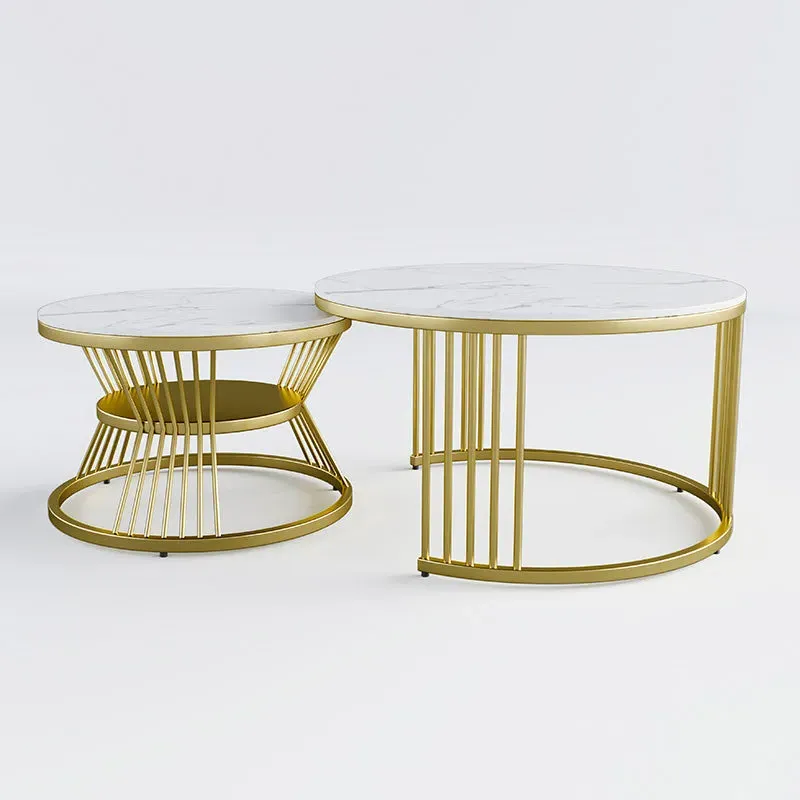 Eden Common Round Nesting Coffee Table - Marble, Brass
