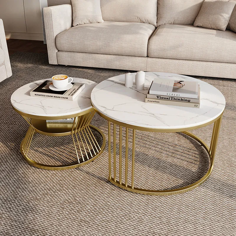 Eden Common Round Nesting Coffee Table - Marble, Brass