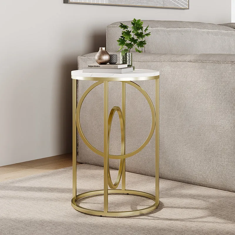Eden Common Round Side Table - White Marble, Brass