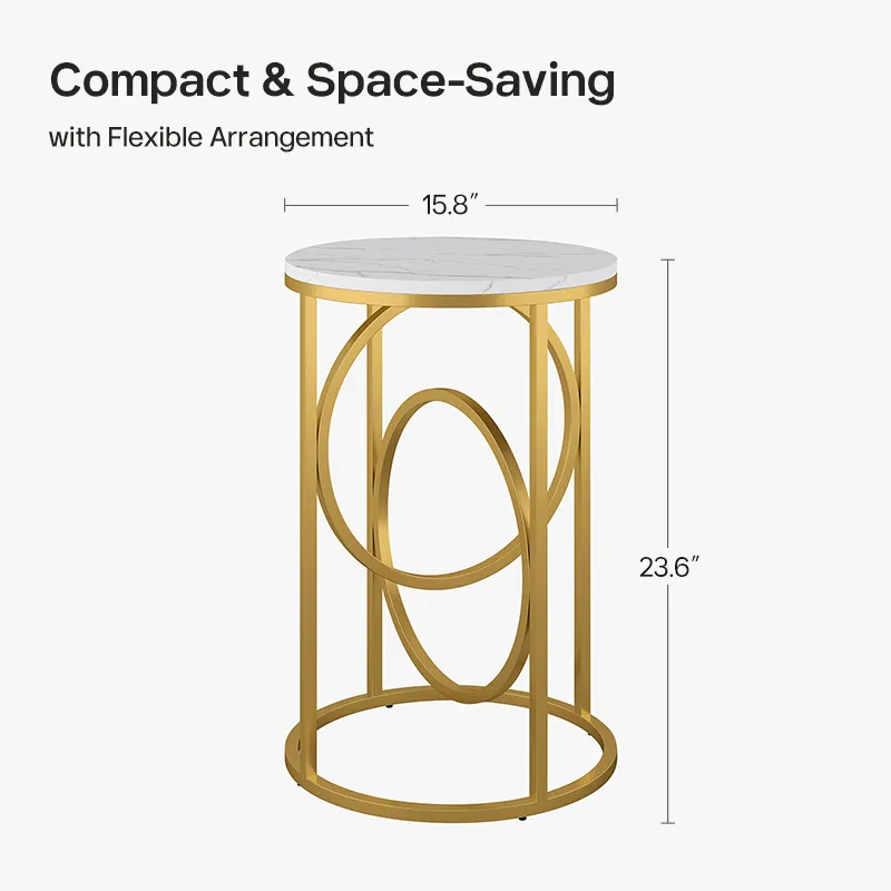 Eden Common Round Side Table - White Marble, Brass