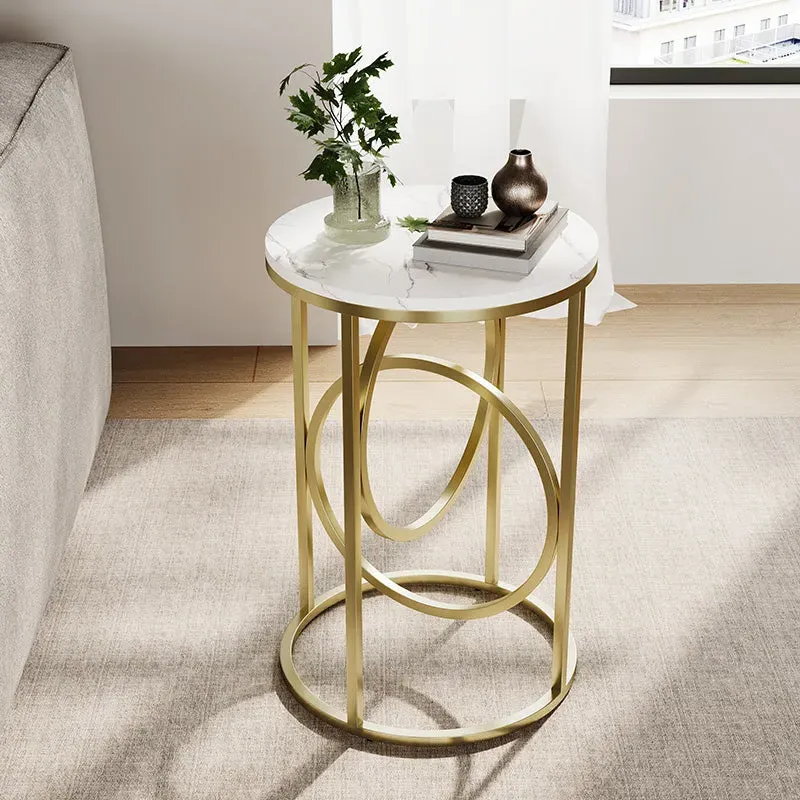 Eden Common Round Side Table - White Marble, Brass