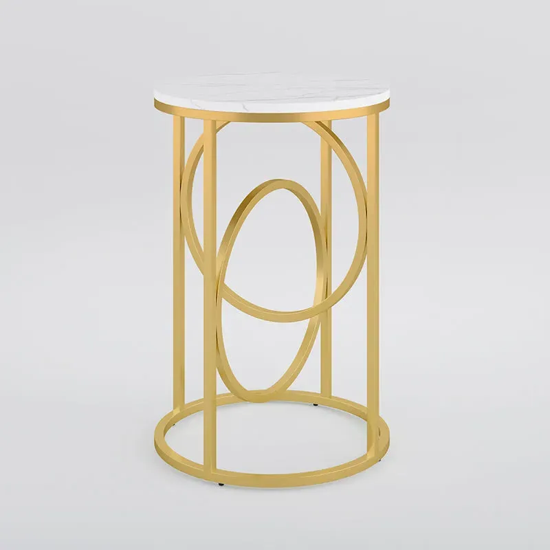 Eden Common Round Side Table - White Marble, Brass