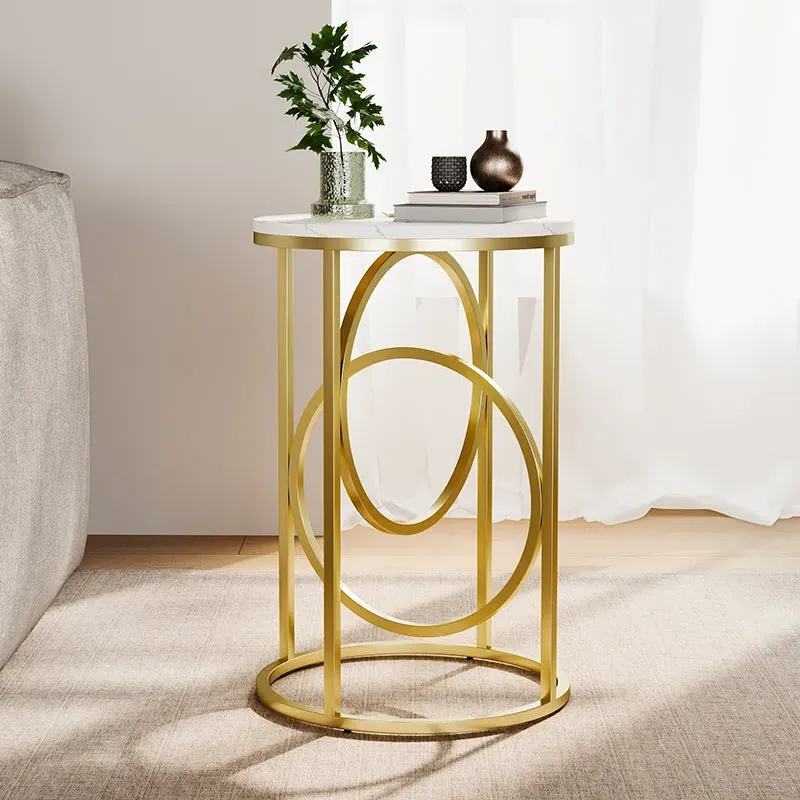 Eden Common Round Side Table - White Marble, Brass image