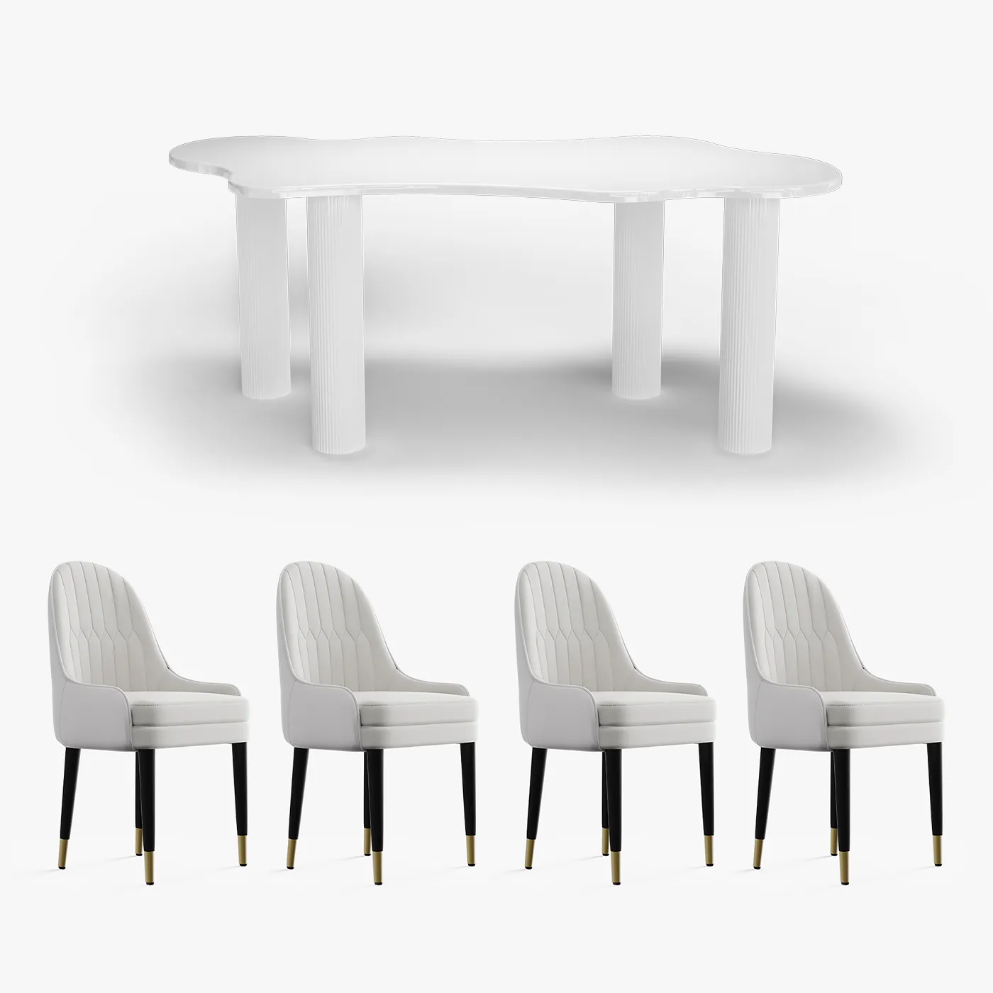 Elina Nordic 4-Leg Dining Table Set - White, Cloud Shape image