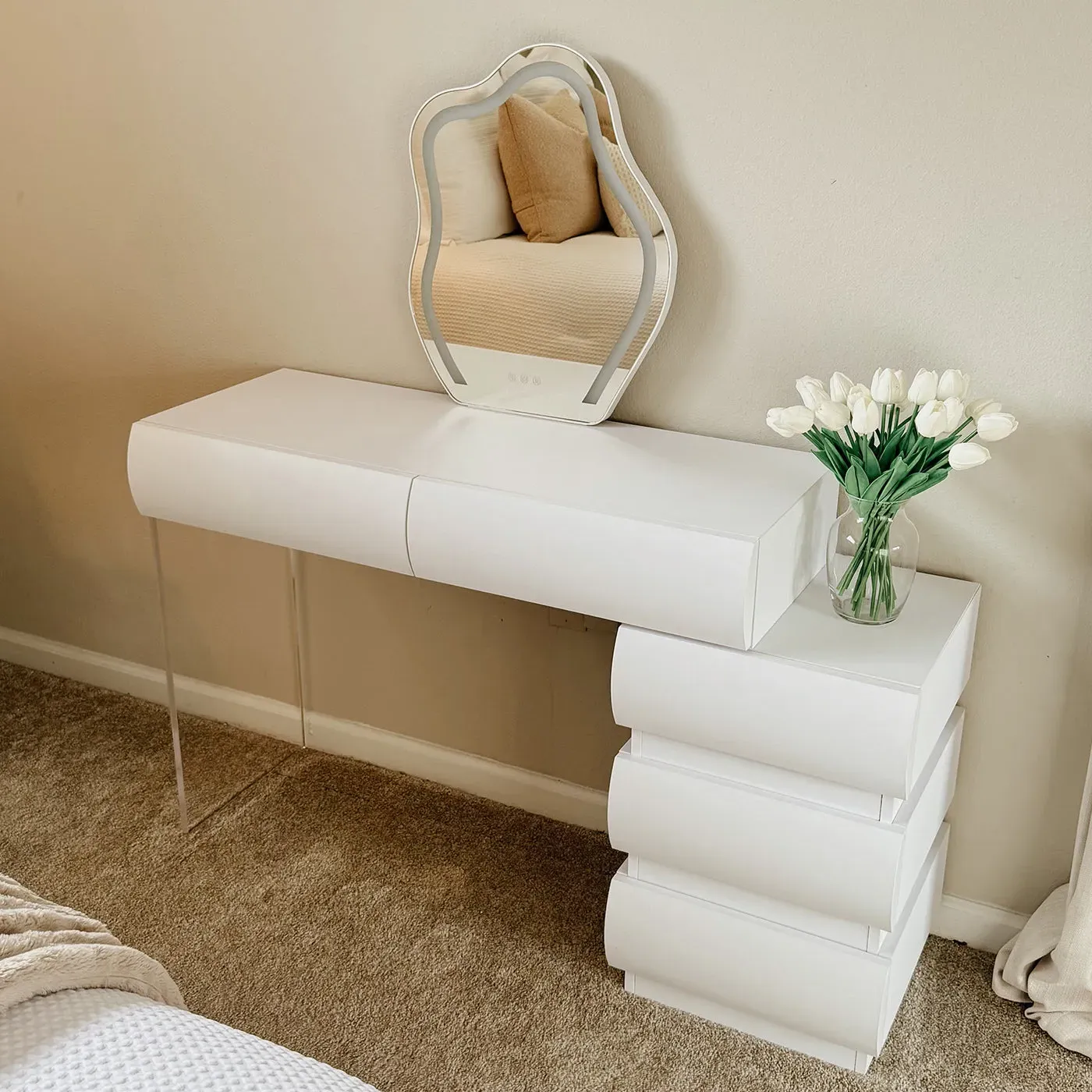 Elina Nordic Vanity Table with LED Mirror and Drawers