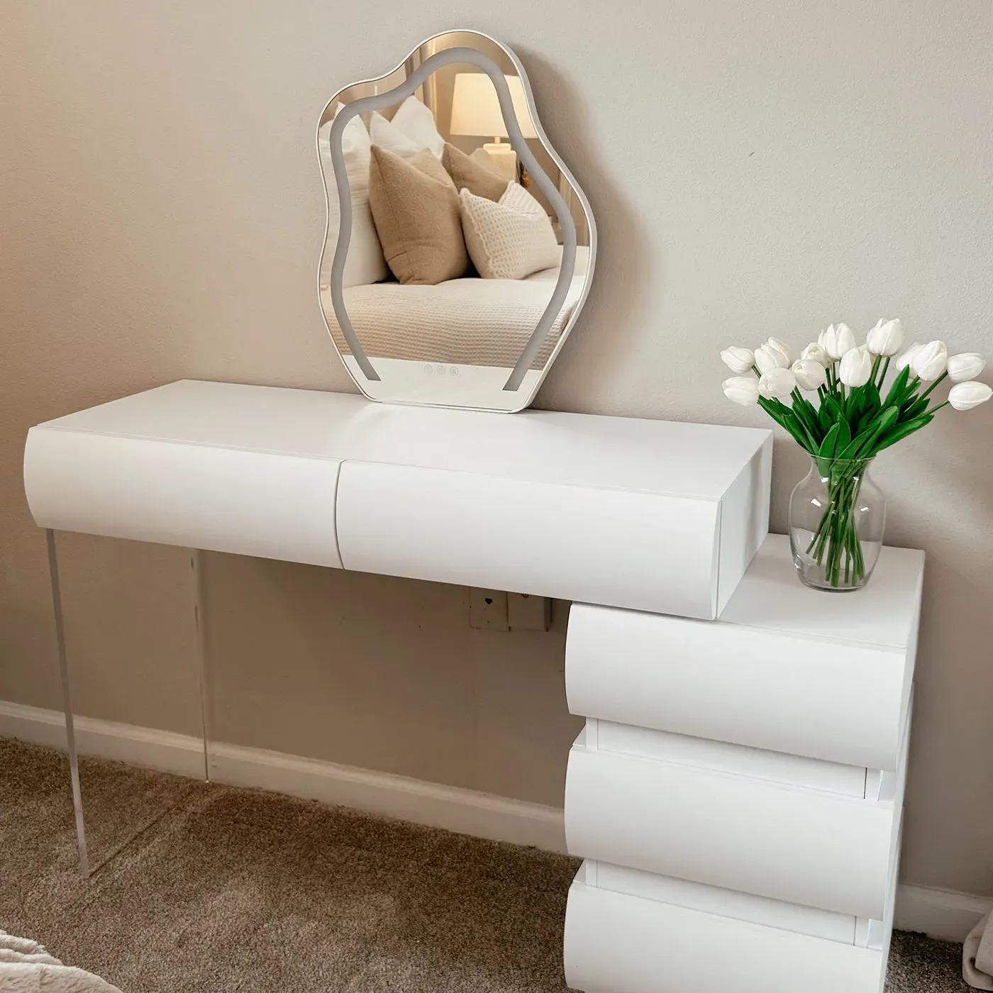 Elina Nordic Vanity Table with LED Mirror and Drawers
