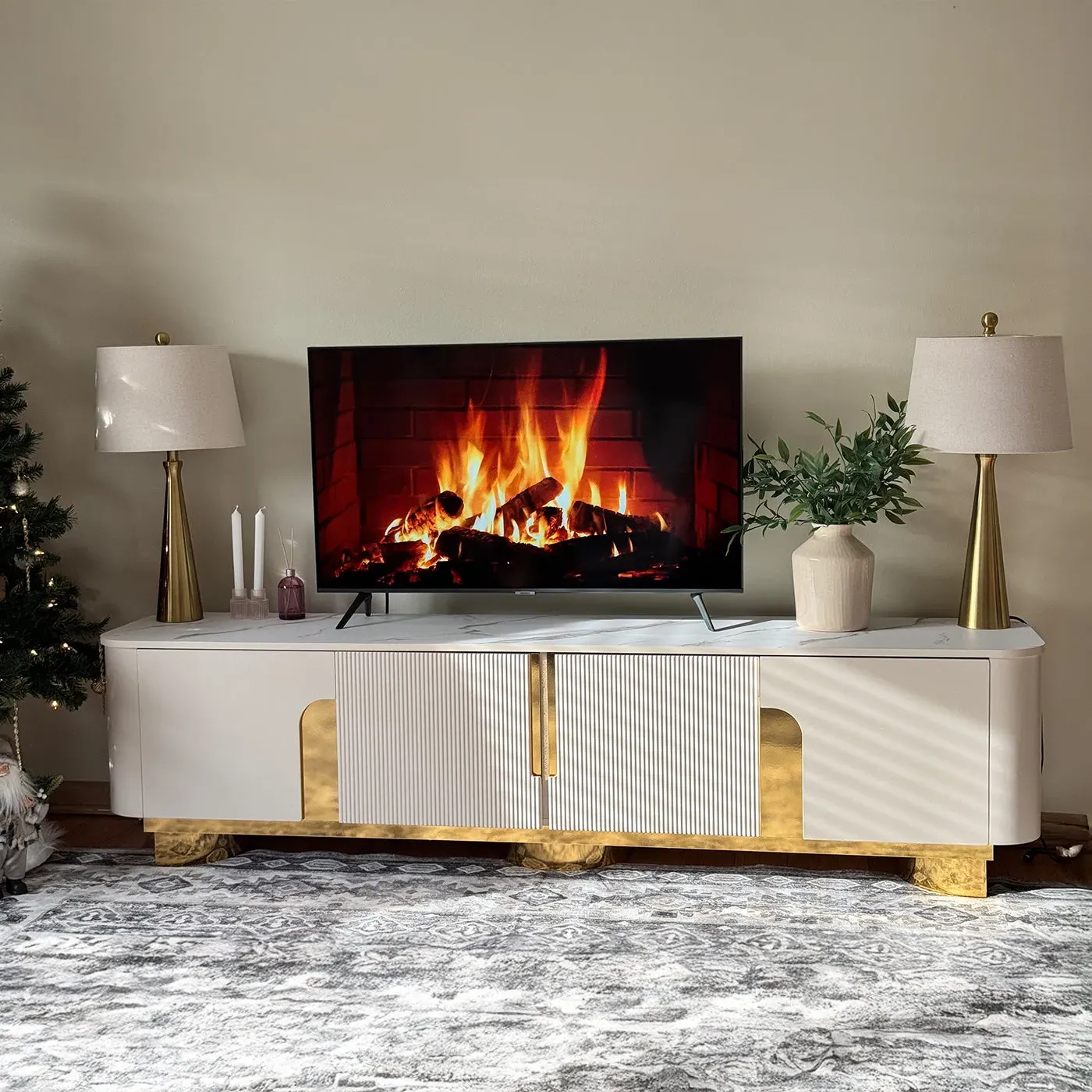 Elina Rounded-Corner TV Stand & Coffee Table Set - White