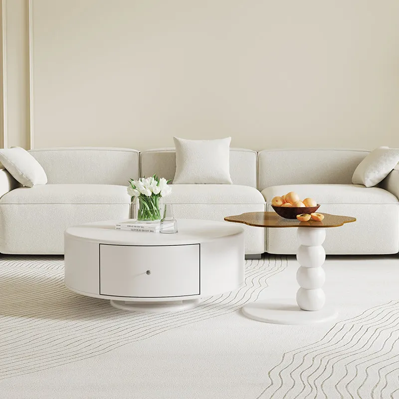 Elina Rounded-Corner TV Stand & Coffee Table Set - White