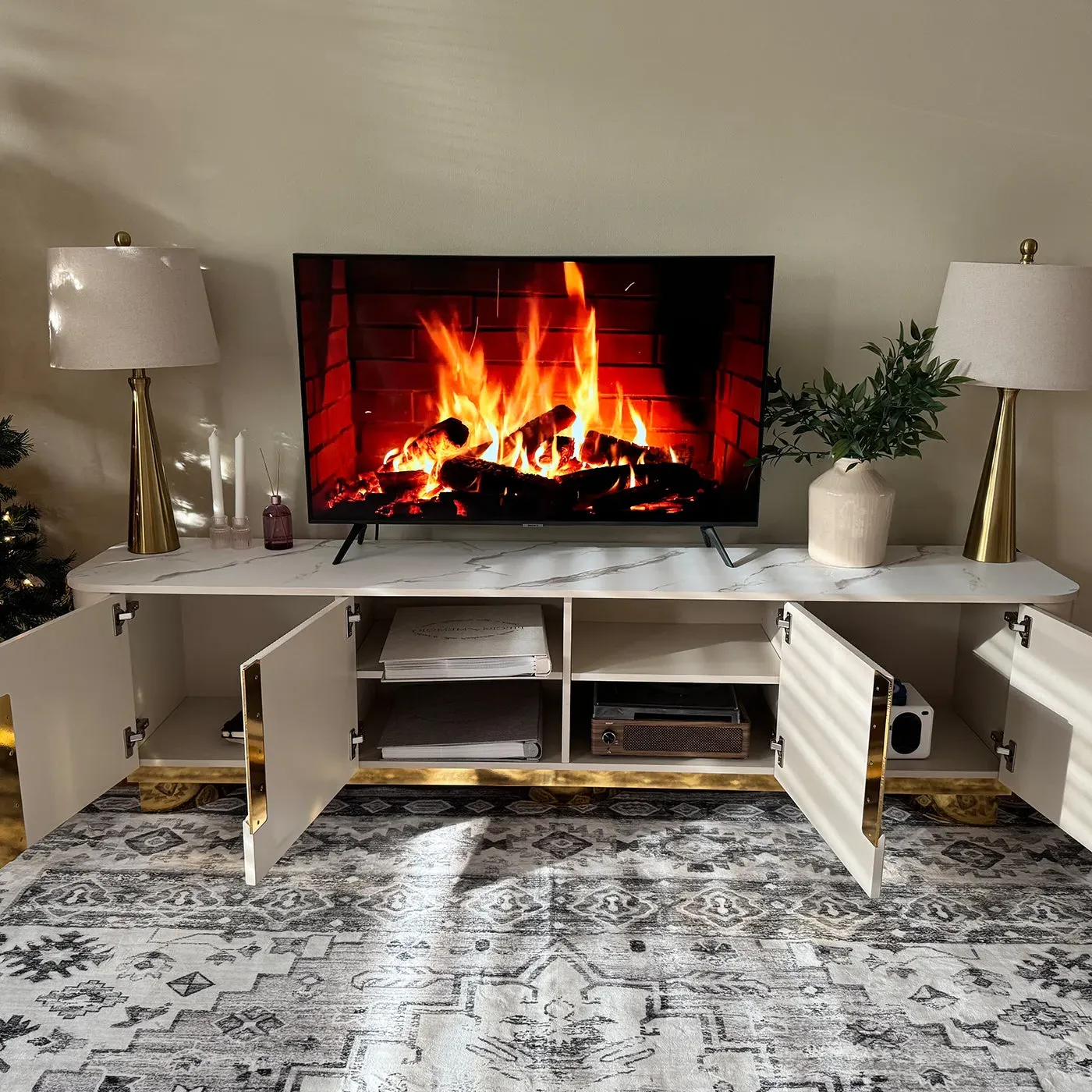 Elina Rounded-Corner TV Stand & Coffee Table Set - White