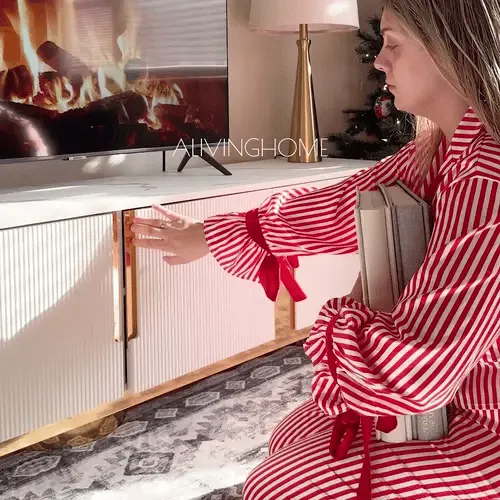 Elina Rounded-Corner TV Stand with Storage - Marble Pattern