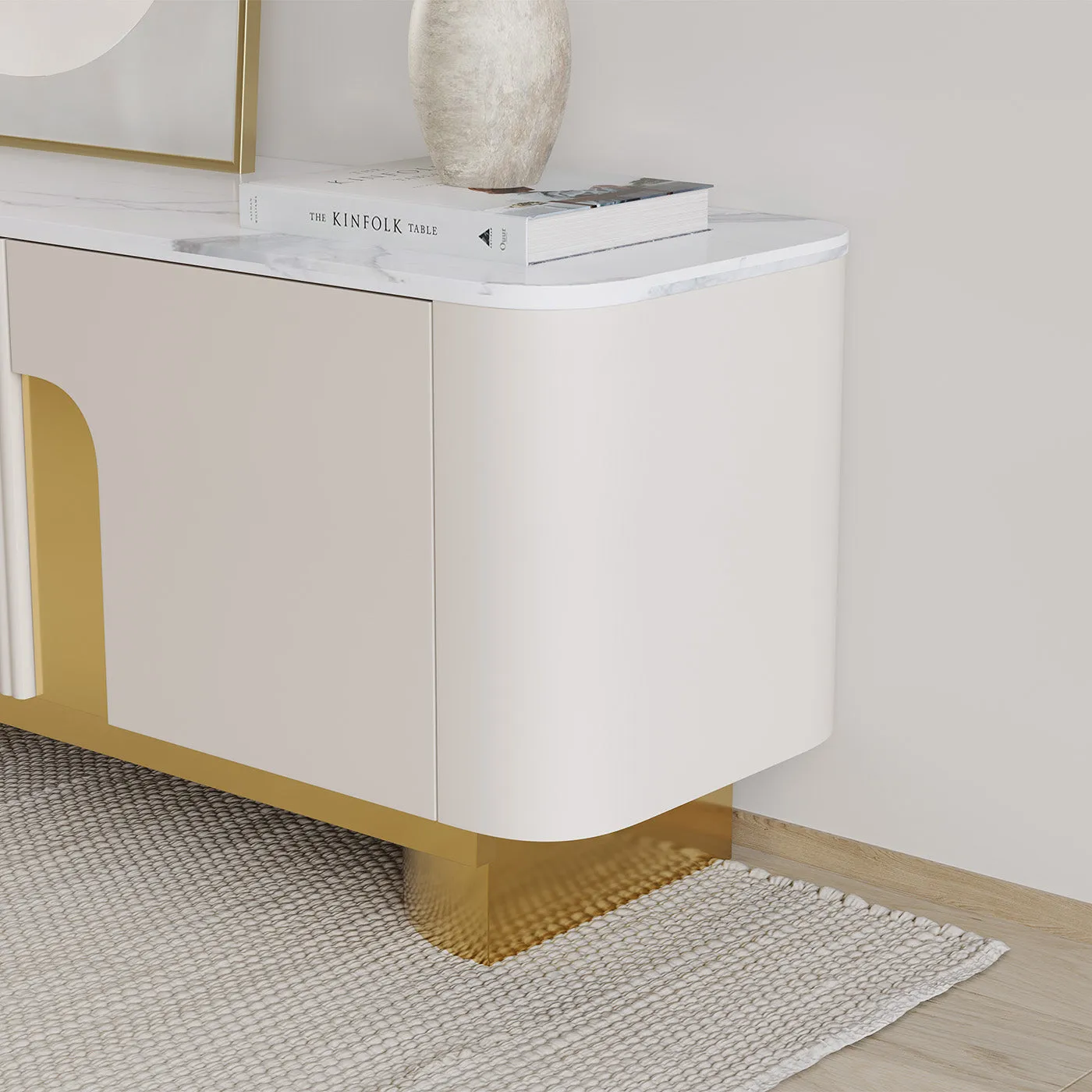 Elina Rounded-Corner TV Stand with Storage - Marble Pattern