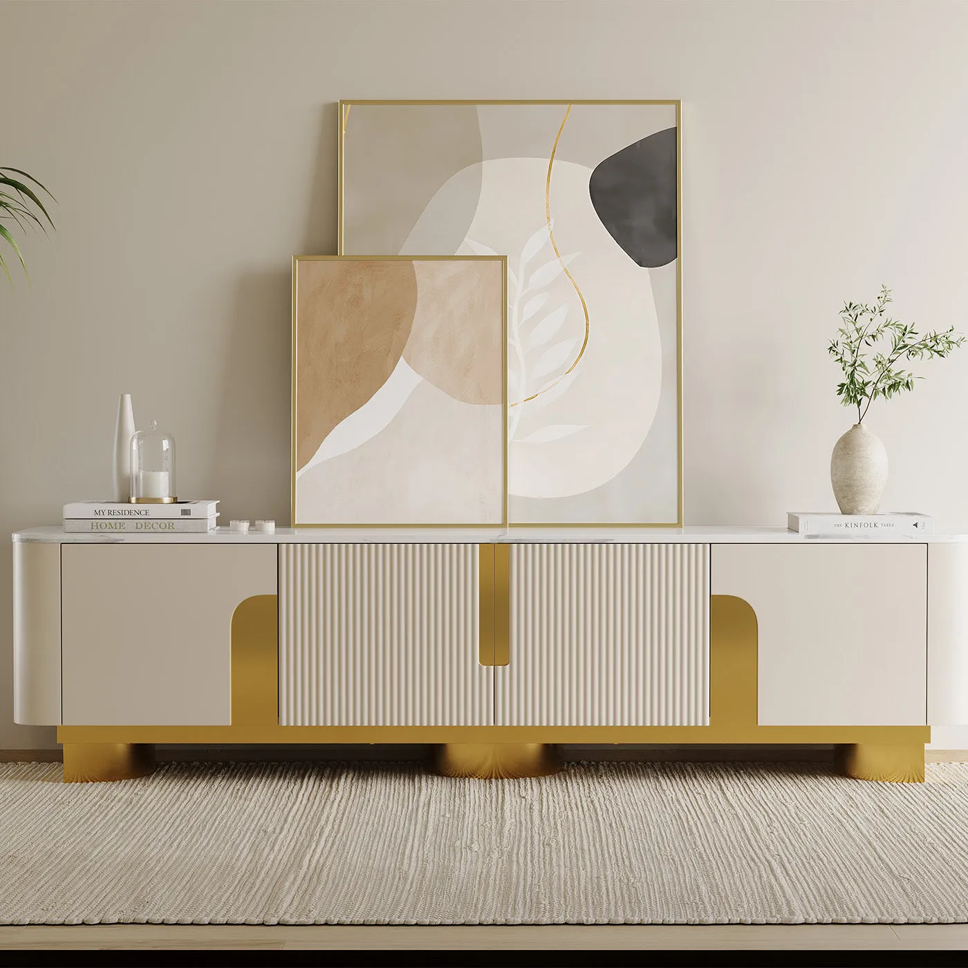 Elina Rounded-Corner TV Stand with Storage - Marble Pattern image