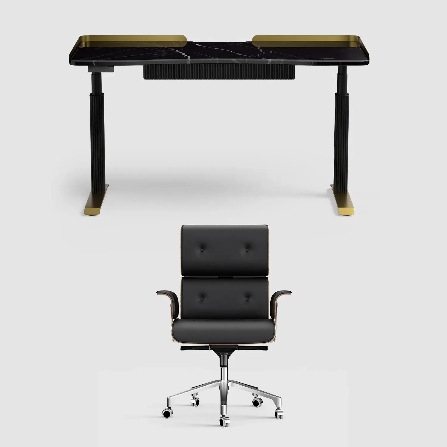 Estand Standing Desk with Drawers & Miya Office Chair Set