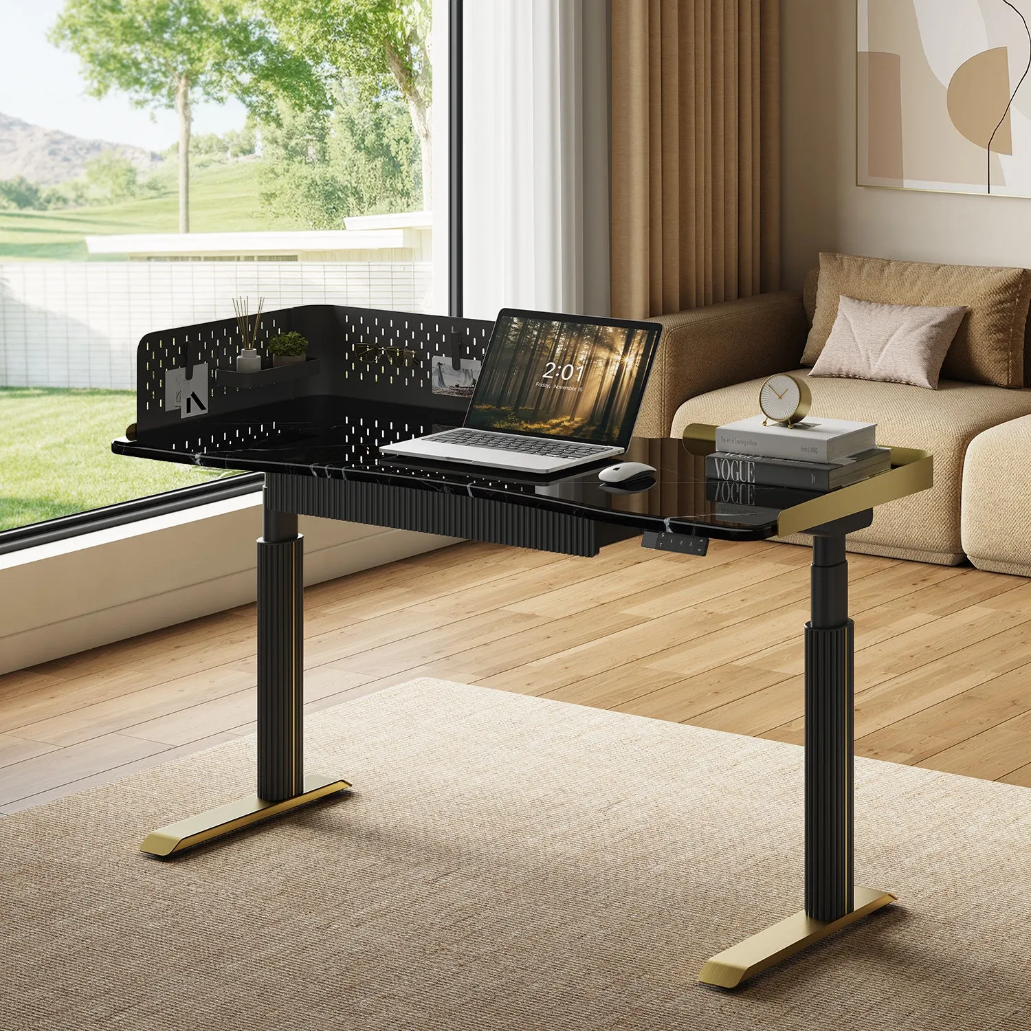 Estand Standing Desk with Drawers & Miya Office Chair Set