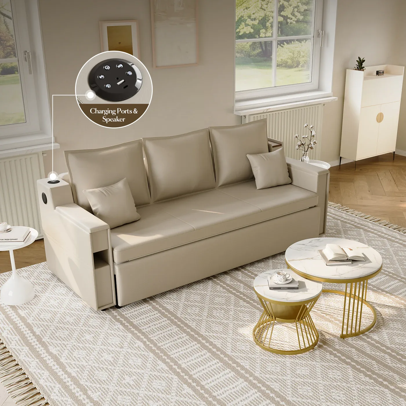 George 3-Seater Convertible Sofa Bed with Storage - Grey, Velvet