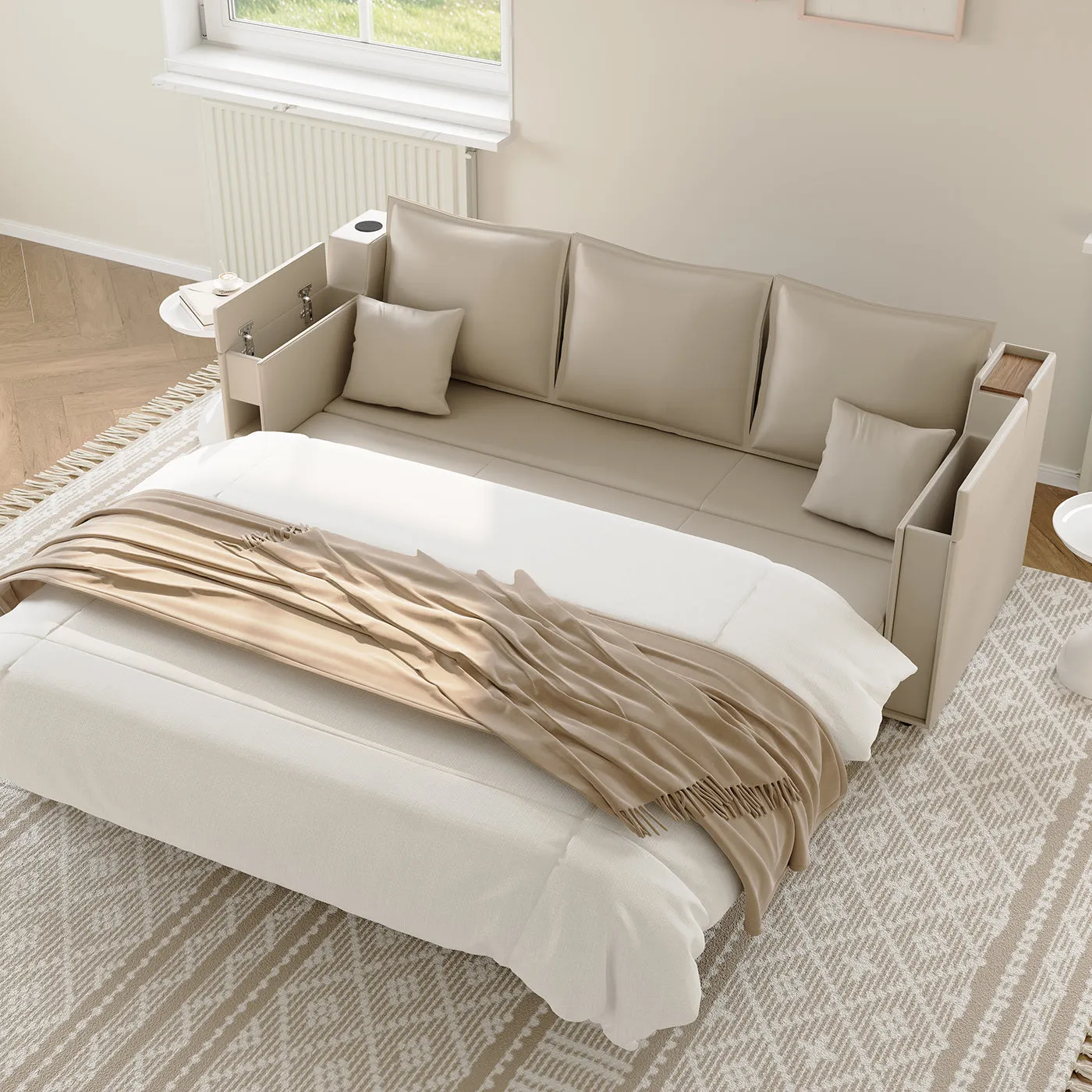 George 3-Seater Convertible Sofa Bed with Storage - Grey, Velvet