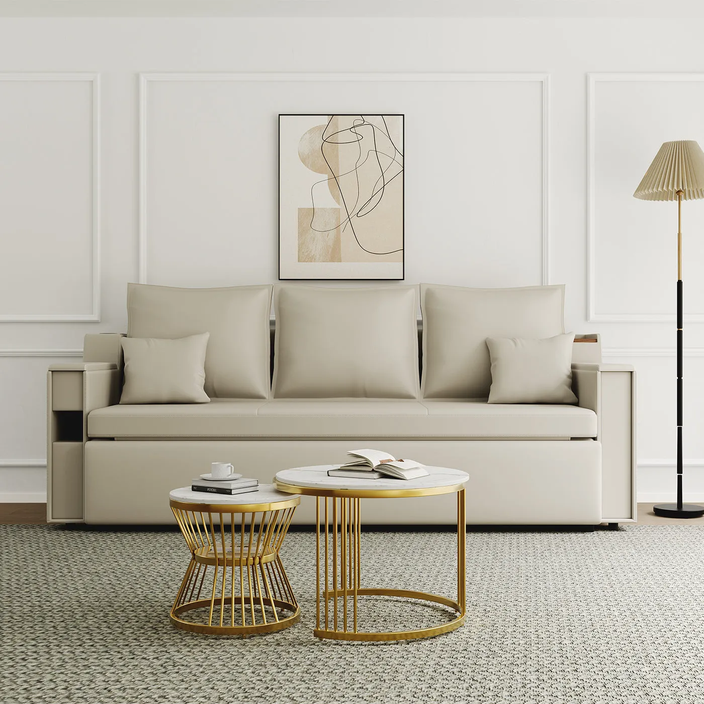 George 3-Seater Convertible Sofa Bed with Storage - Grey, Velvet