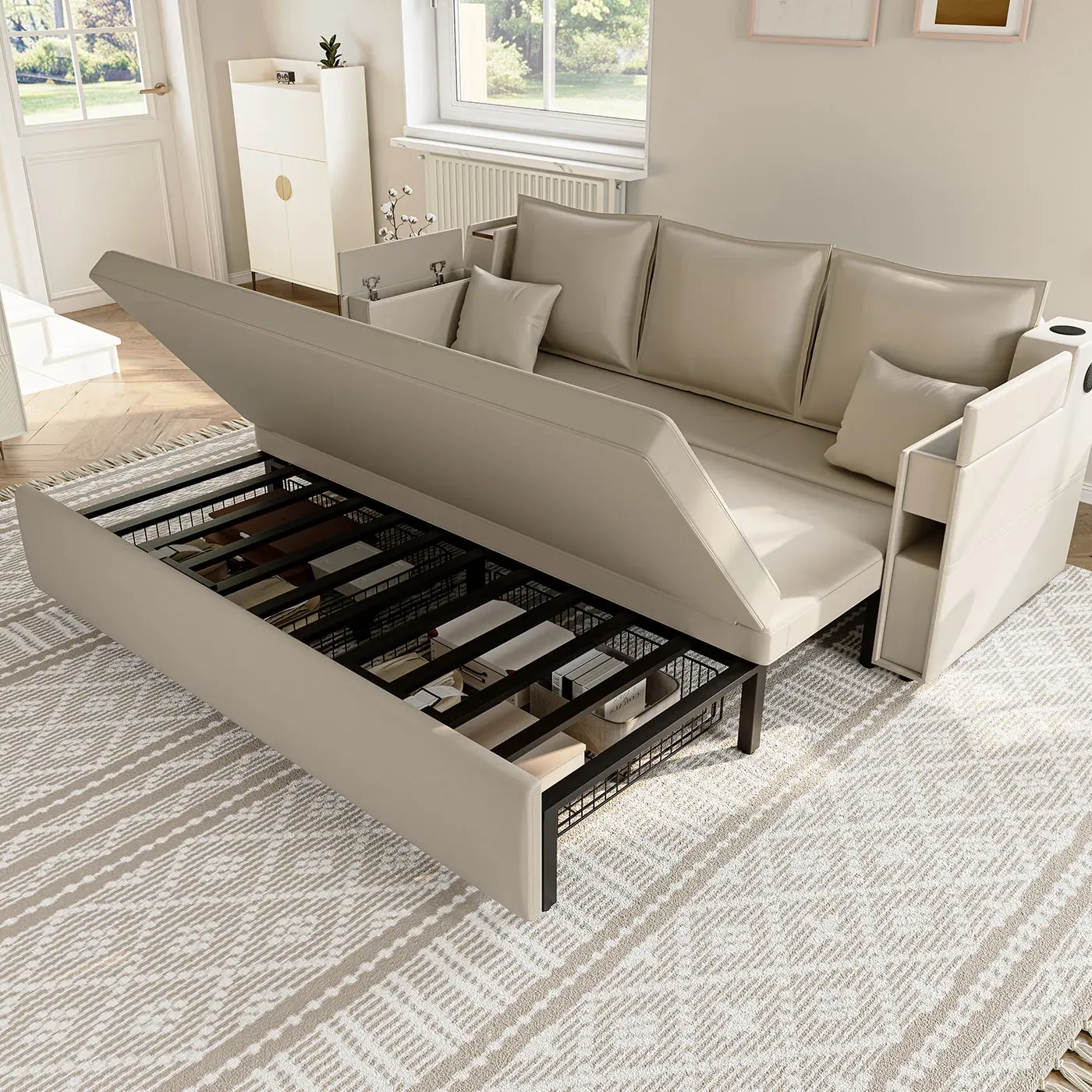 George 3-Seater Convertible Sofa Bed with Storage - Grey, Velvet image
