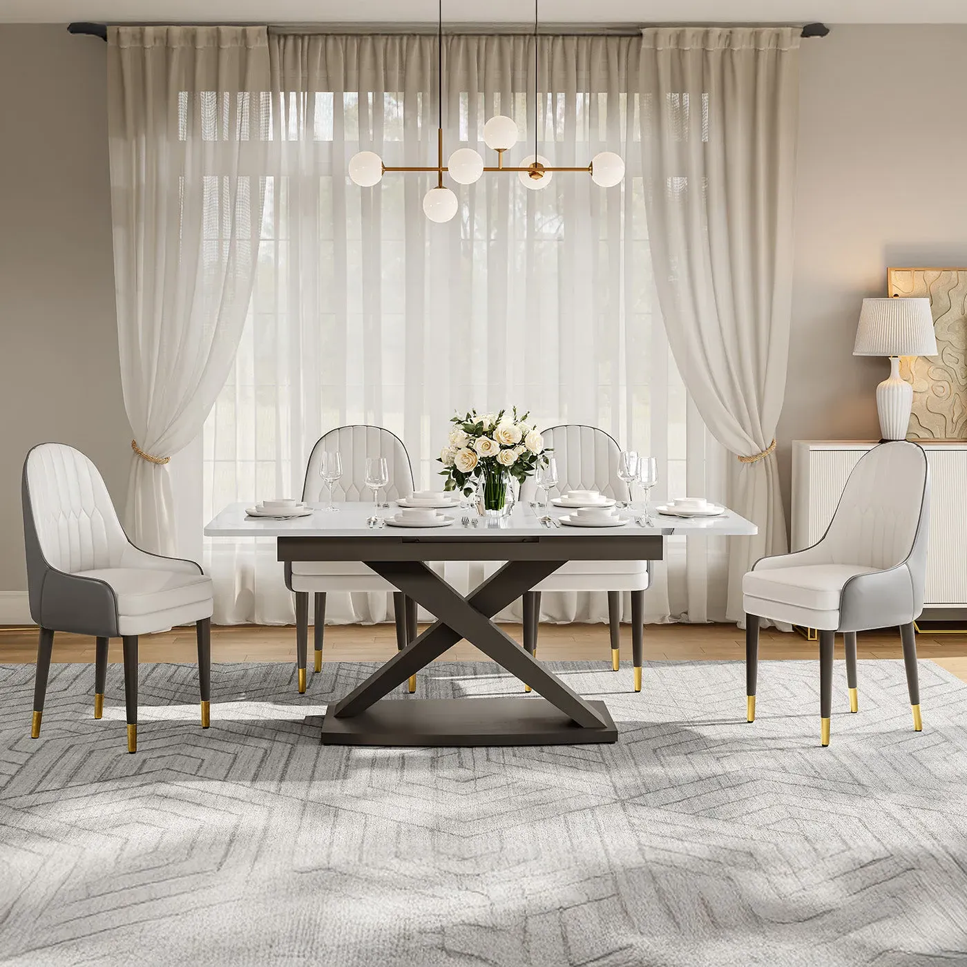 George Dining Chair Set of 2 with Metal Legs - PU Leather