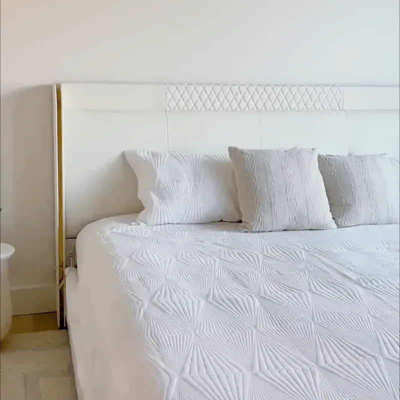 George King Size Platform Bed Frame with Storage - White, PU Leather