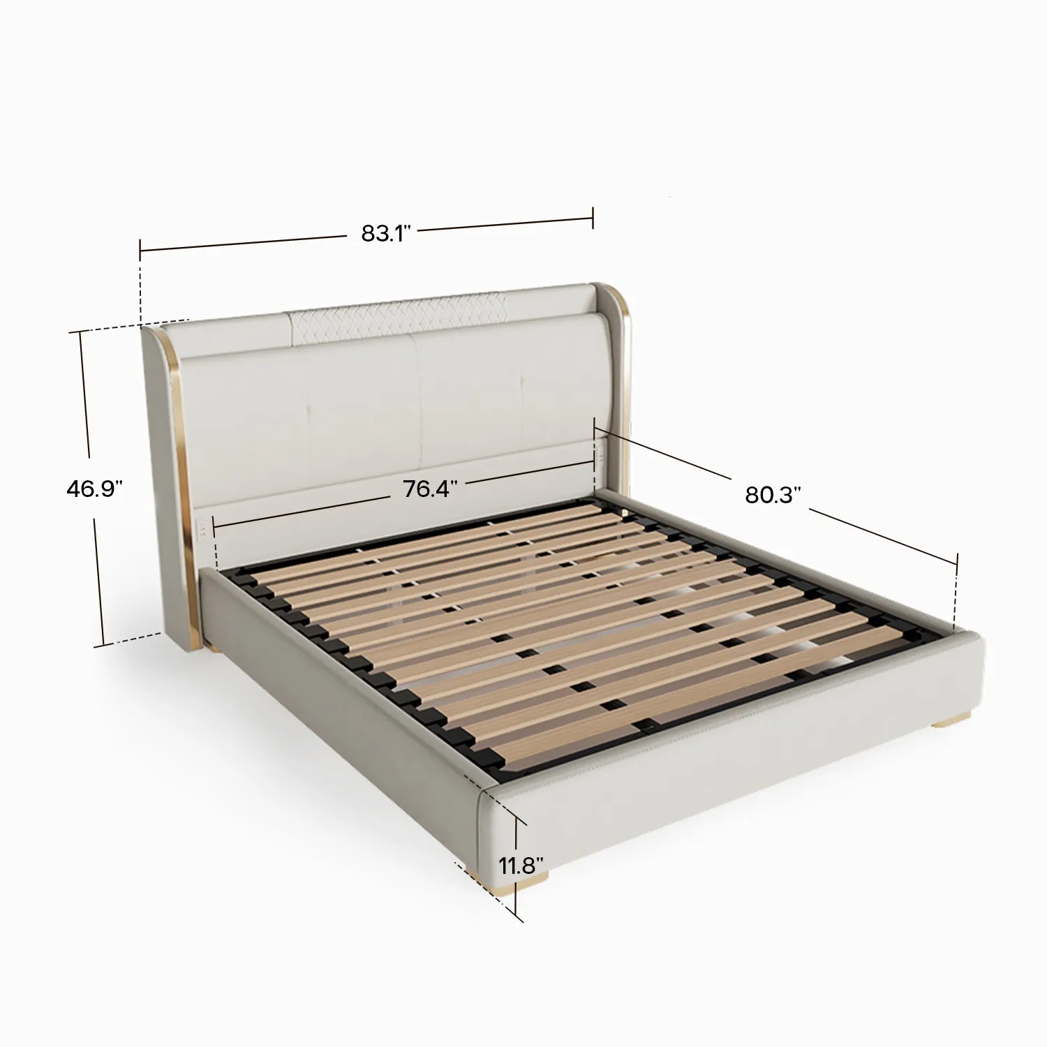 George King Size Platform Bed Frame with Storage - White, PU Leather