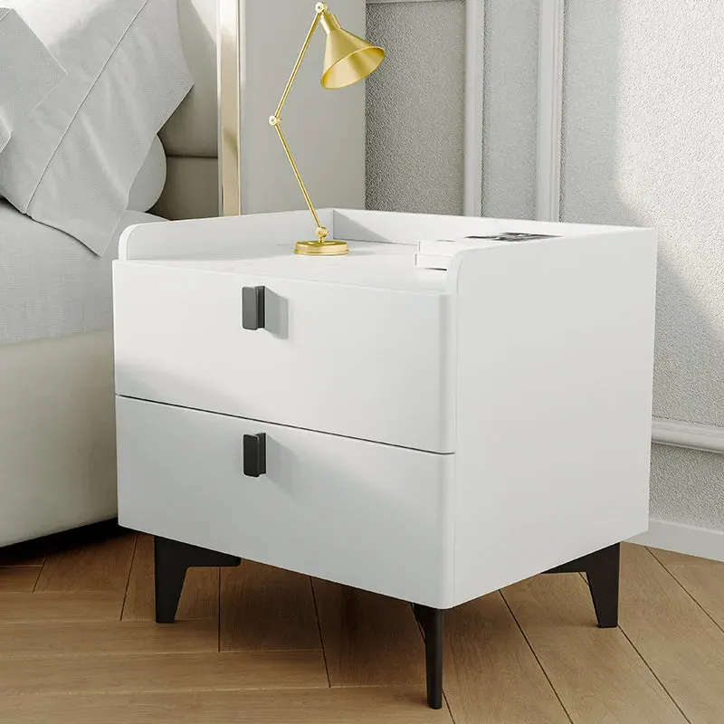 George King Size Platform Bed Set with 2 Nightstands - White, PU Leather