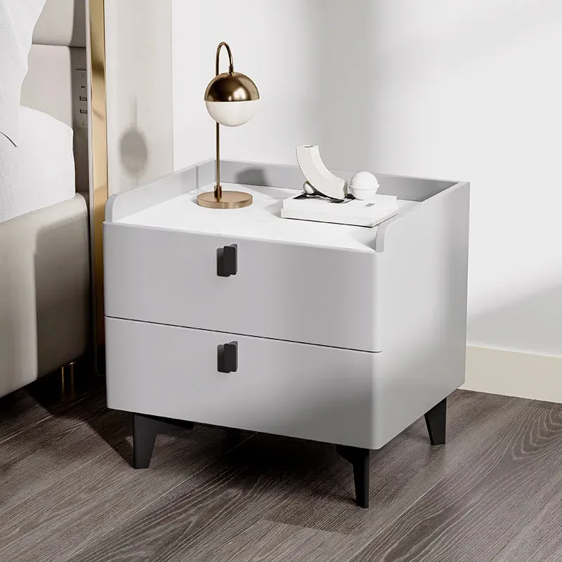 George King Size Platform Bed Set with 2 Nightstands - White, PU Leather