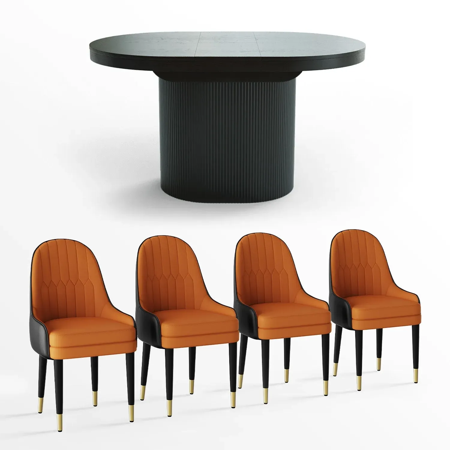 George Oval Extendable Dining Table Set with 4 Chairs - Black