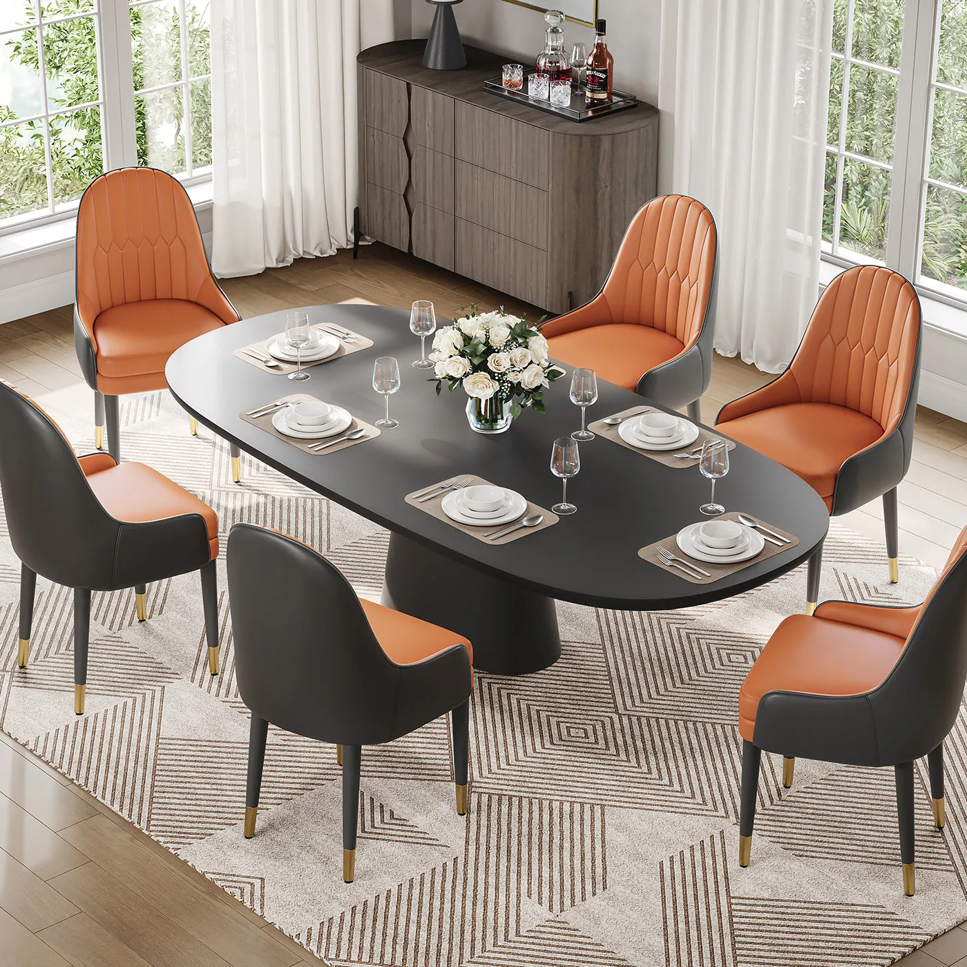 George Oval Extendable Dining Table Set with 4 Chairs - Black