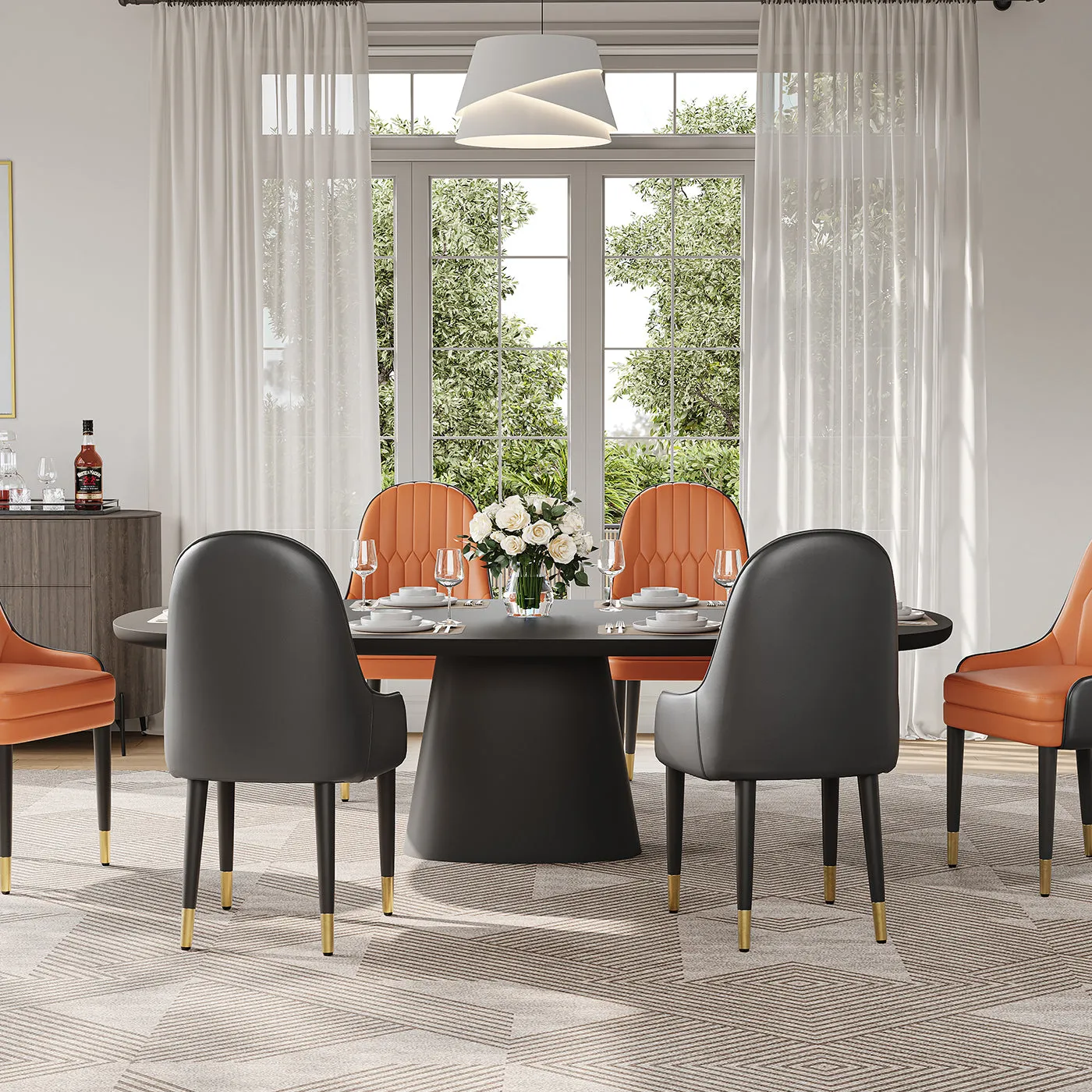 George Oval Extendable Dining Table Set with 4 Chairs - Black