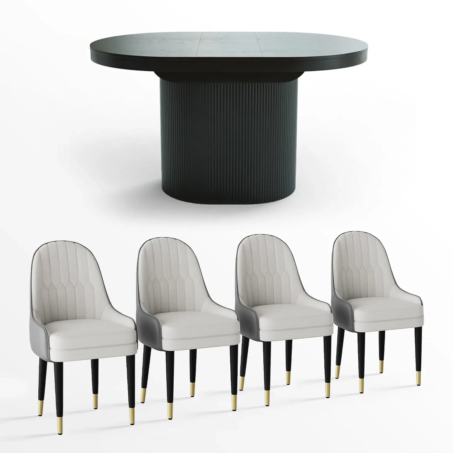 George Oval Extendable Dining Table Set with 4 Chairs - Black image