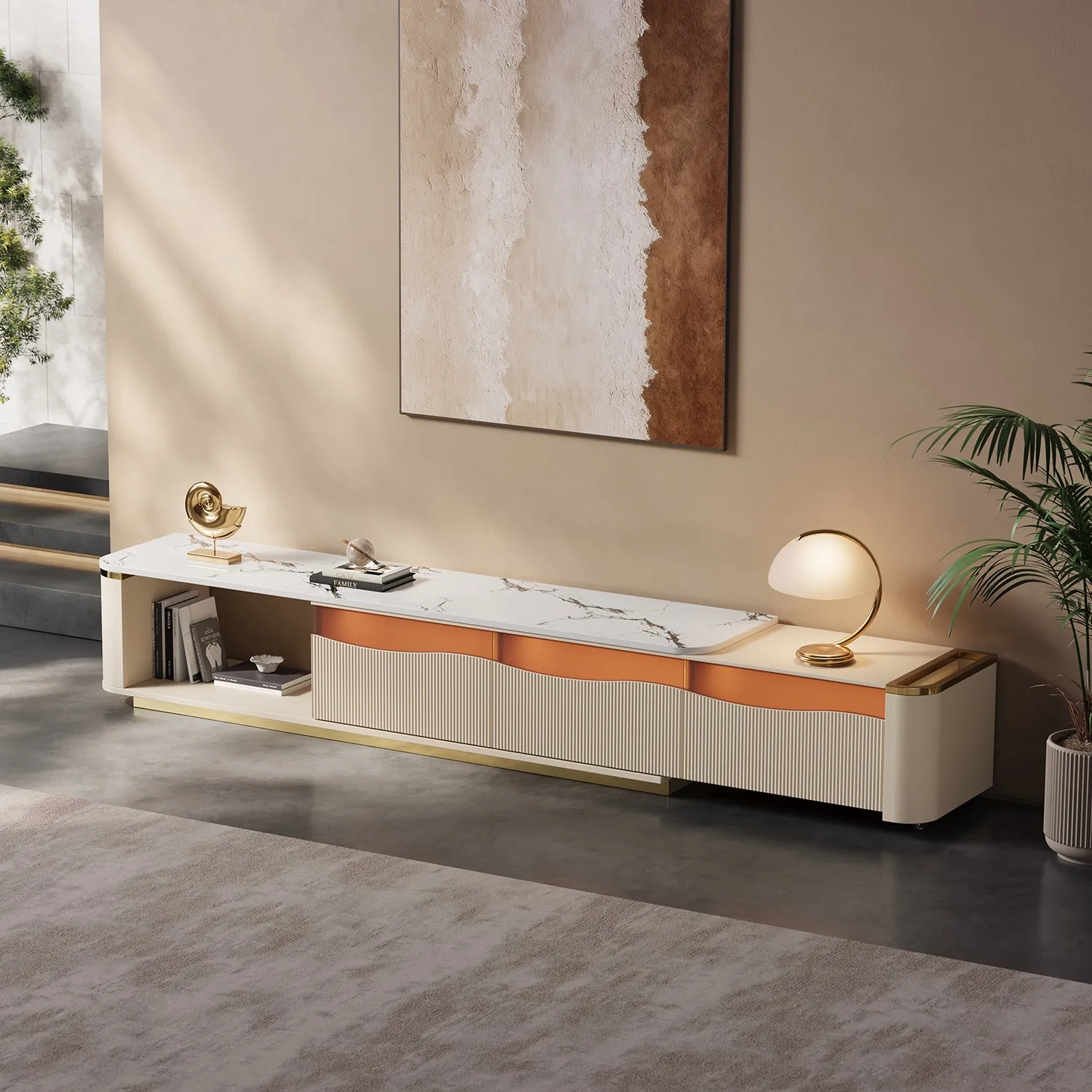 GlowStream Extendable TV Stand with LED Lights and Storage