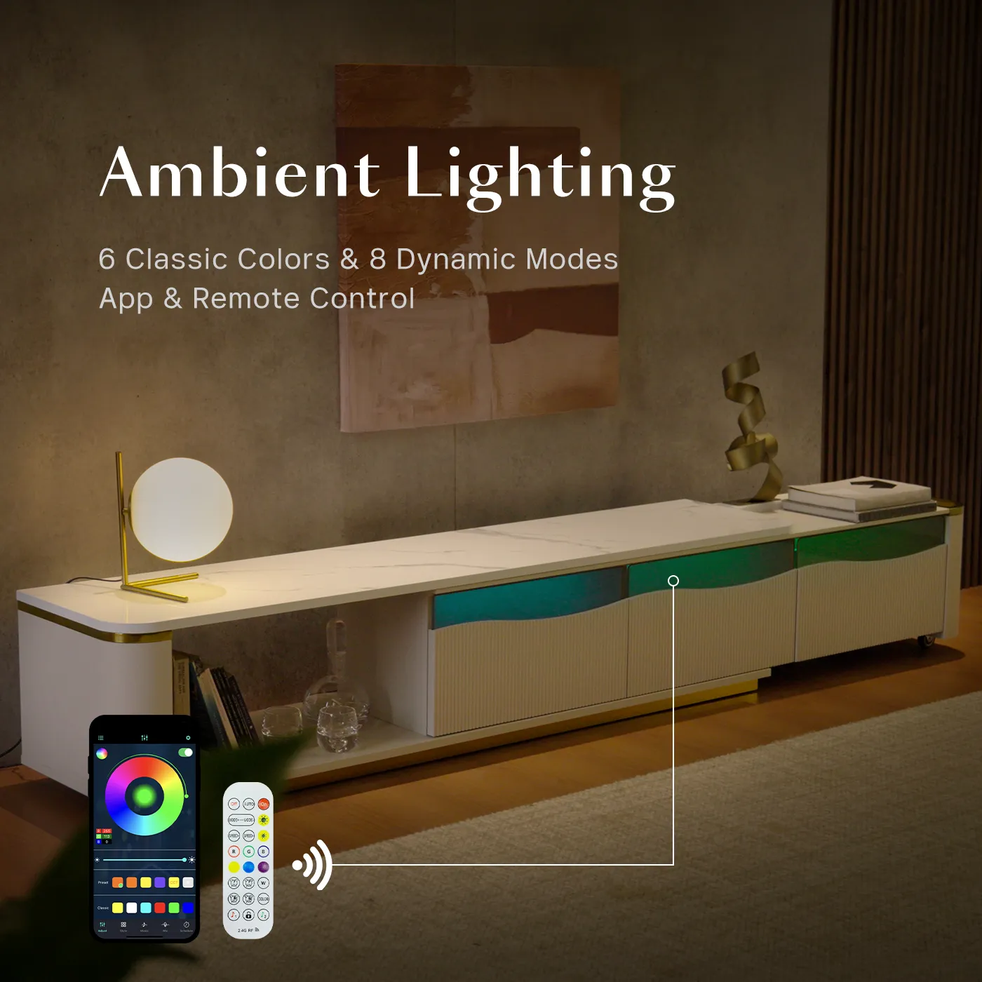 GlowStream Extendable TV Stand with LED Lights and Storage