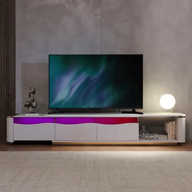 GlowStream Extendable TV Stand with LED Lights and Storage