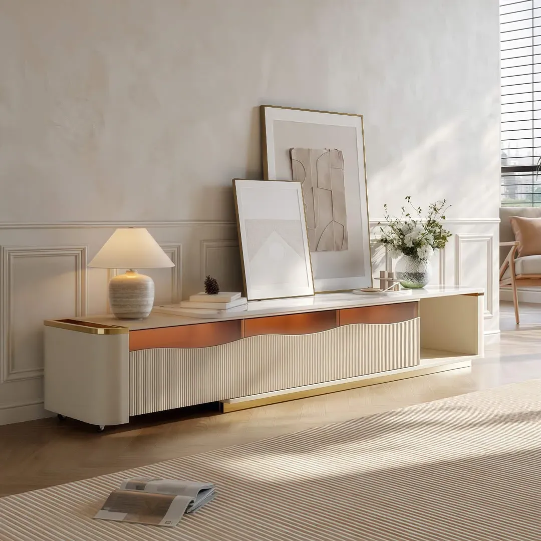 GlowStream Extendable TV Stand with LED Lights and Storage image