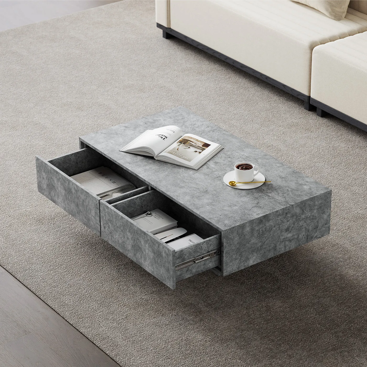 Jackson Rectangle Coffee Table with Storage - Gray