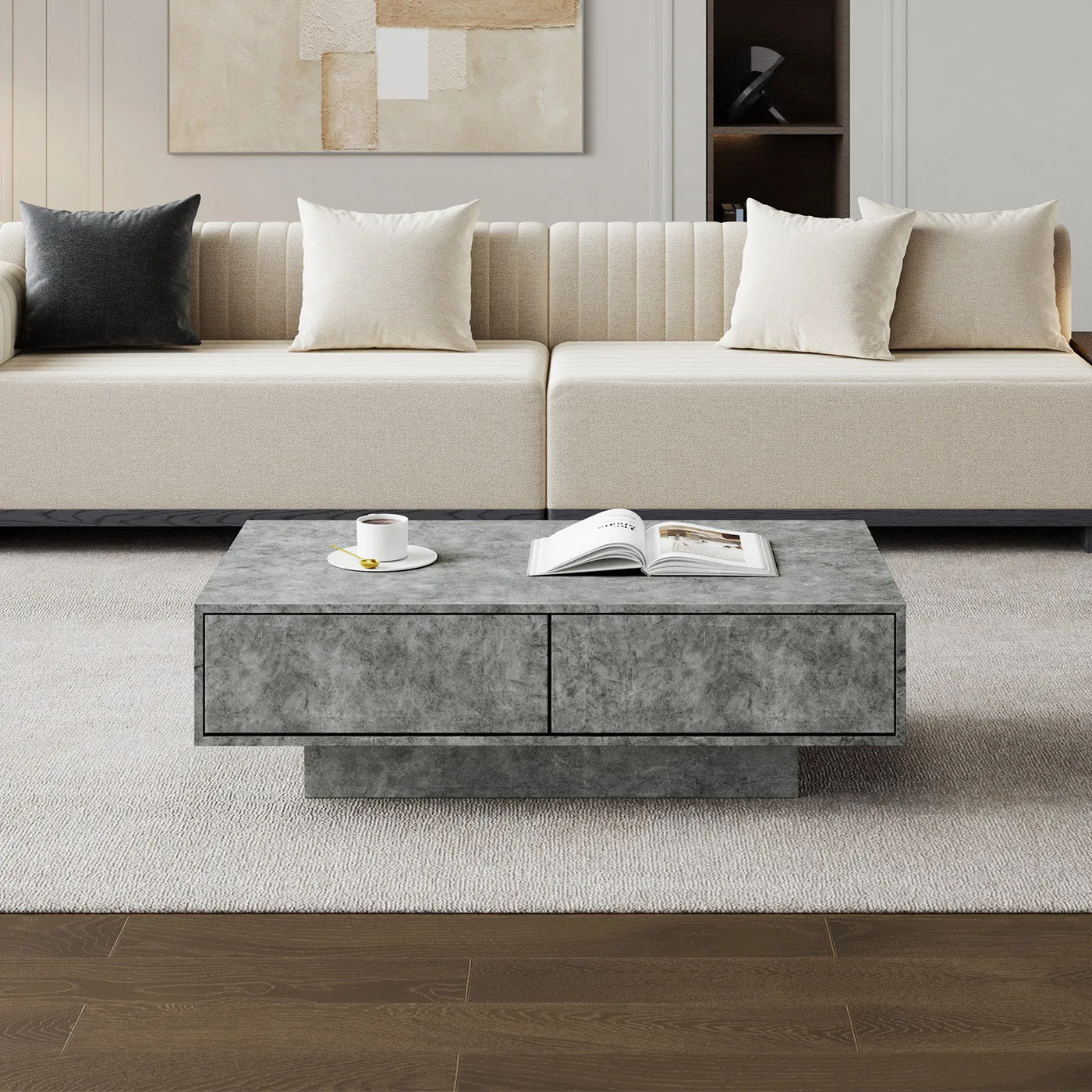 Jackson TV Stand & Coffee Table Set - White, Faux Marble