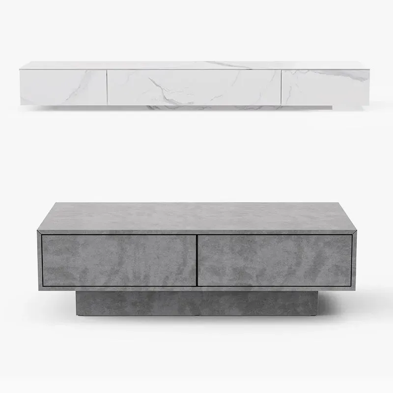 Jackson TV Stand & Coffee Table Set - White, Faux Marble image