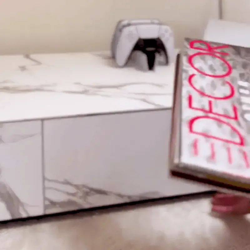 Jackson TV Stand with Drawers - White, Faux Marble