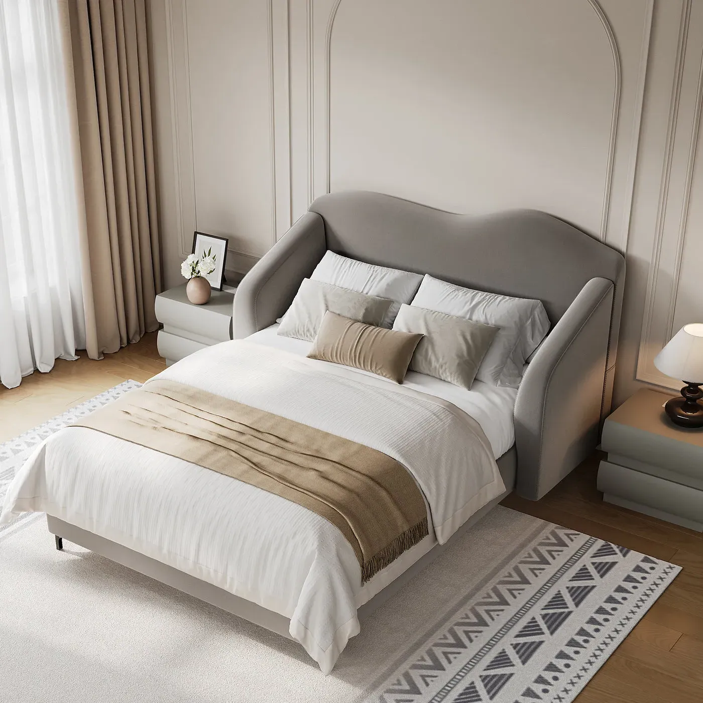 Kelly Nordic Queen Platform Bed Frame with Headboard and 2 Nightstands