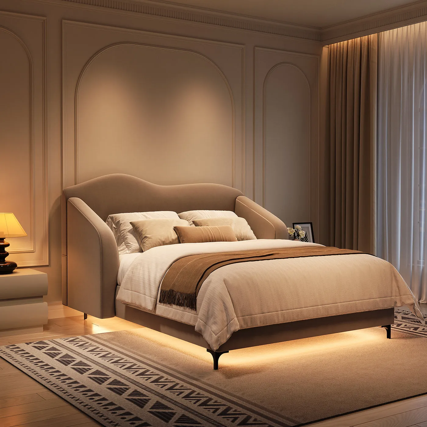 Kelly Nordic Queen Platform Bed Frame with Headboard and 2 Nightstands