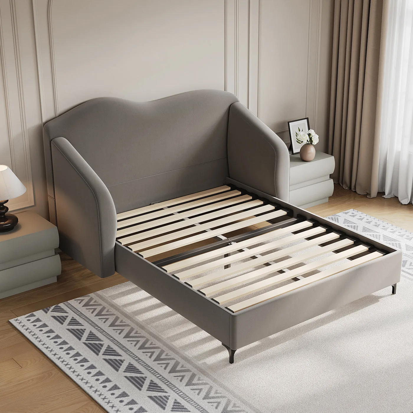 Kelly Nordic Queen Platform Bed Frame with Headboard and 2 Nightstands