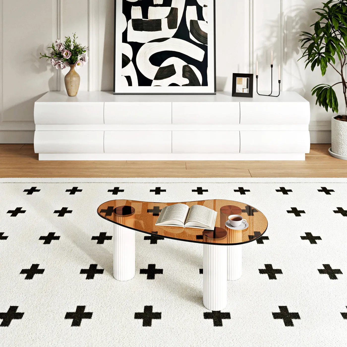 Kelly Nordic TV Stand & Coffee Table Set - White