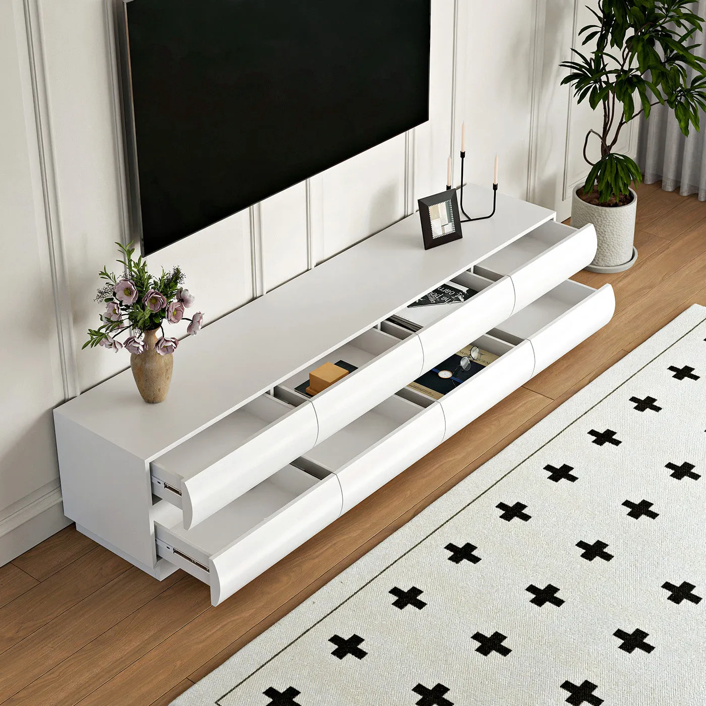 Kelly Nordic TV Stand with 8 Drawers