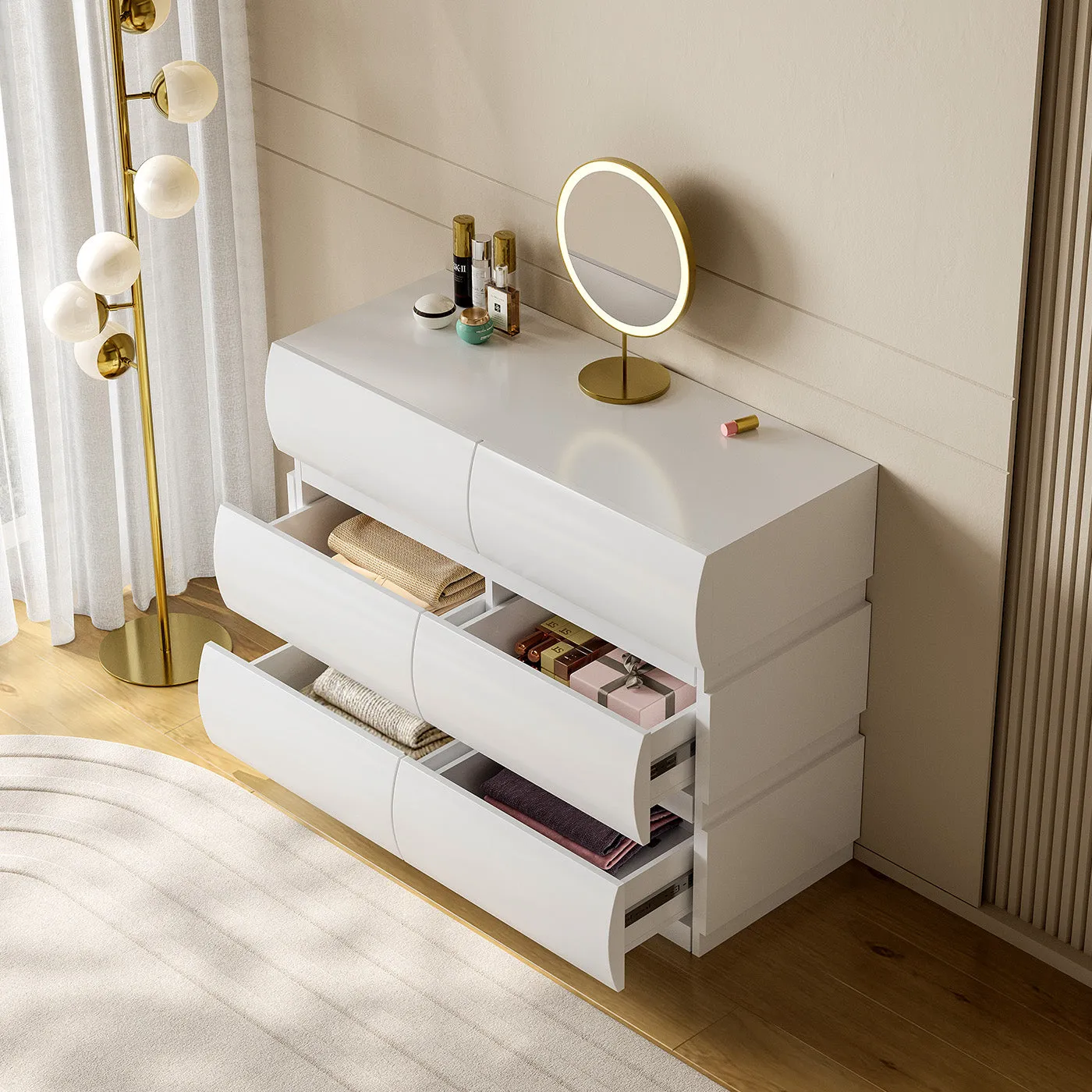 Kelly Small Space Dresser with Rounded Drawers - White