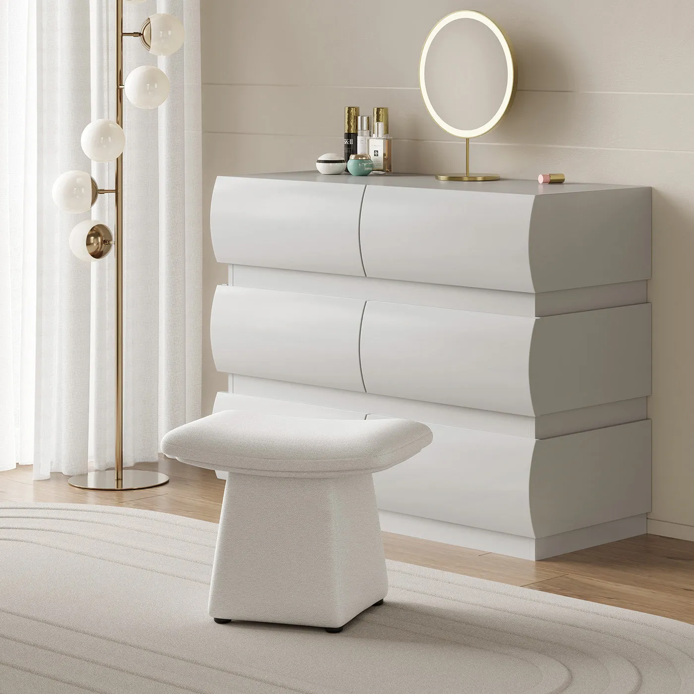 Kelly Small Space Dresser with Rounded Drawers - White