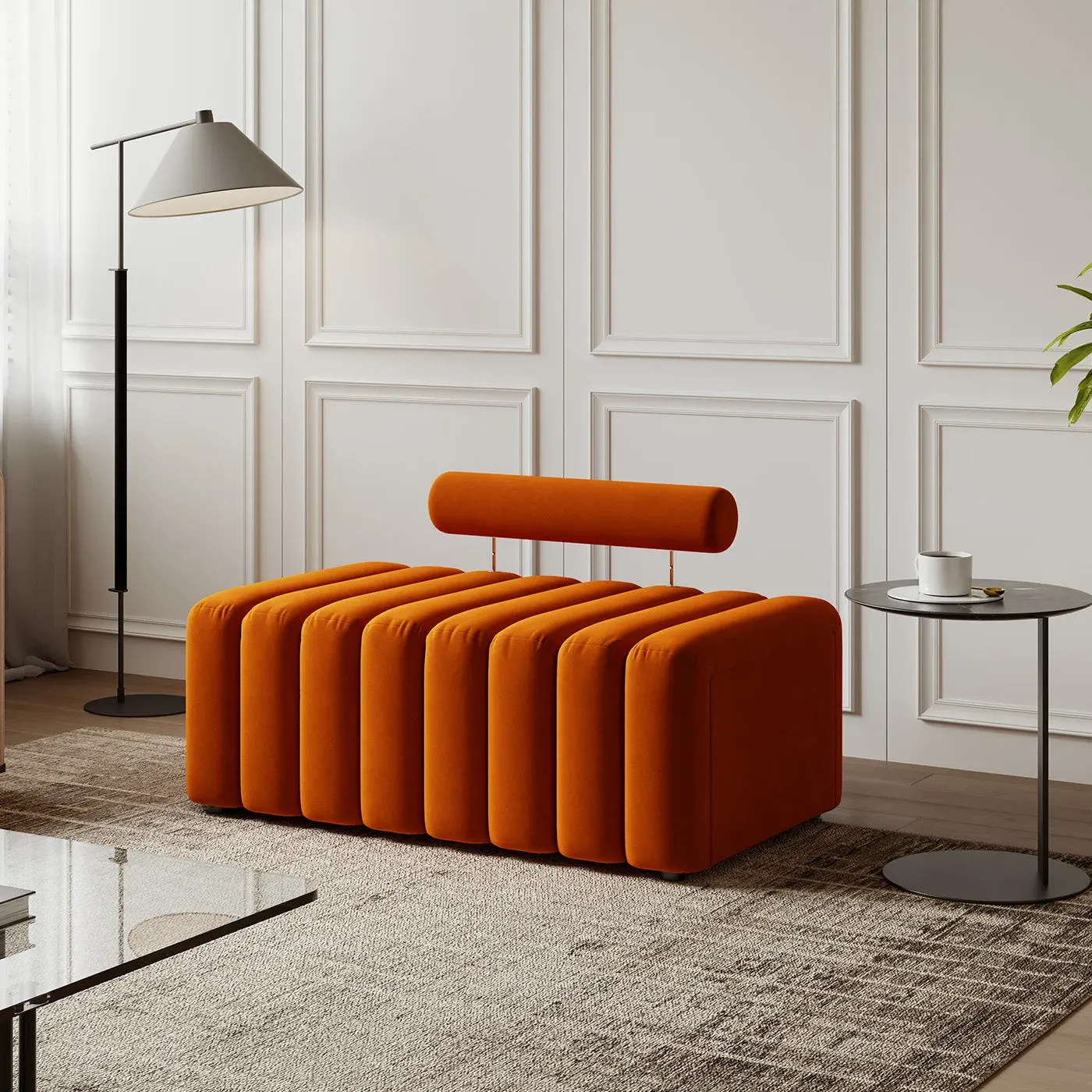Kelly Small Tufted Bench with Adjustable Backrest - Orange